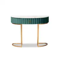 Everly Quinn Lefancy Upholstered and Brushed Gold Finished 1-Drawer Console Table with Faux Marble Tabletop