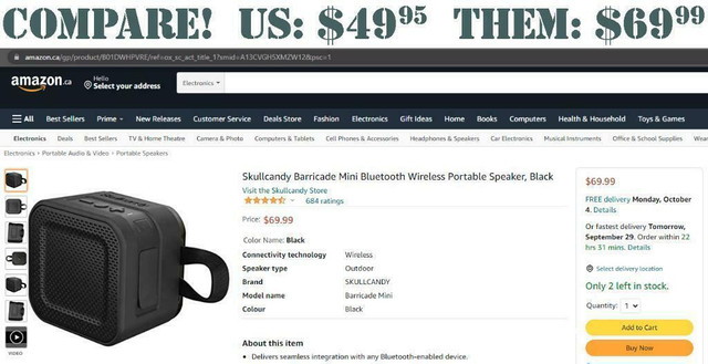 SKULLCANDY® BARRICADE™ PORTABLE BLUETOOTH SPEAKER -- Competitor price $69.99 -- Our price only $49.95! in Speakers - Image 3