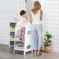 TODDLER TOWER KITCHEN STEP STOOL WITH 3-LEVEL ADJUSTABLE HEIGHT, KIDS STEP STOOL WITH SAFETY RAIL AND HEAVY-DUTY STRUCTU