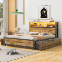 Ivy Bronx Metal Platform Bed With 4 drawers, Sockets and USB Ports