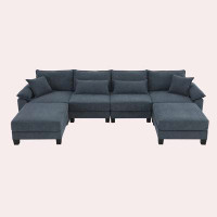 FOSHNATURE 133*65" U Shaped Couch With Armrest Bags