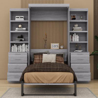 Hokku Designs Willmuth Full Size Murphy Bed With Storage Shelves And Drawers