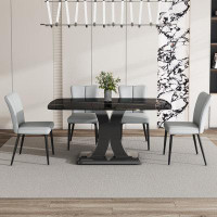 Ivy Bronx Janece 7 - Piece Dining Set with Top Leather Upholstered Dining Chairs