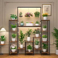 17 Stories Tiered Plant Stand Indoor With Grow Lights, Ladder Book Shelf Display Rack For Cds/Movies/Books, Large Plant