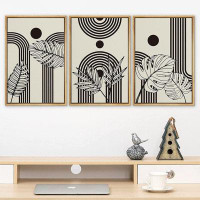 SIGNLEADER SIGNLEADERF Ramed Canvas Print Wall Art Set Duotone Mid-Century Geometric Tropical Plants Abstract Shapes Ill