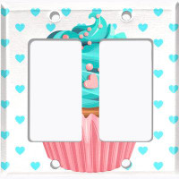 WorldAcc Metal Light Switch Plate Outlet Cover (Blue Cupcake Pink Heart Polka Dots - Single Toggle)