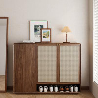Eden Rim 43.31"H Walnut brown Hickory Solid Wood Shoe Storage Cabinet