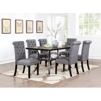 BOMO Classic Dining Room Furniture Natural Wooden Rectangle Top Dining Table 6X Side Chairs Fabric Toll Back Top Back Ch