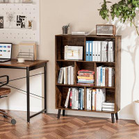 George Oliver Cube Bookshelf, 3-Tier Floor Standing Display Cabinet Rack With Legs, 7 Cubes Bookcase, Modern Bookcase Wi