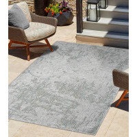 17 Stories Gainsboro Grey Modern Abstract Themed Polypropylene Floor Mat and Ivory Accents