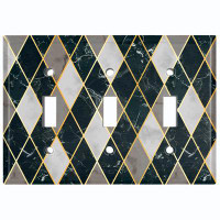 WorldAcc Metal Light Switch Plate Outlet Cover (Black Plaid Grey Marble White Image - Single Toggle)