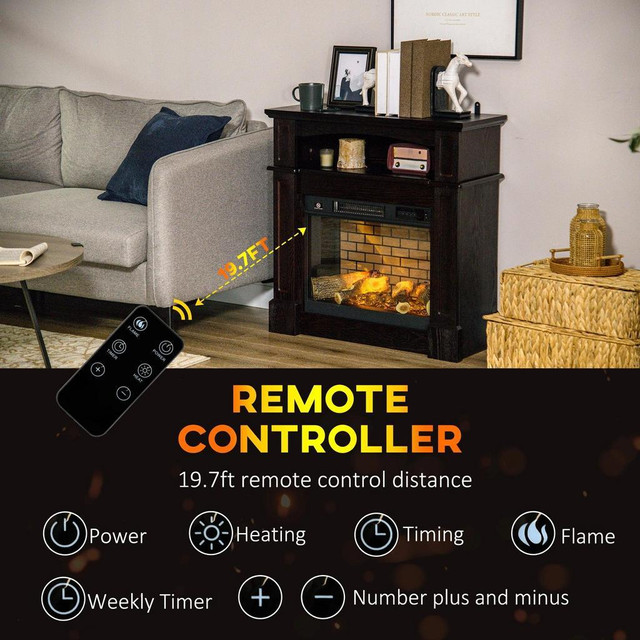 ELECTRIC FIREPLACE WITH MANTEL, FREESTANDING HEATER CORNER FIREBOX WITH REMOTE CONTROL, 700W/1400W, BROWN in Fireplace & Firewood - Image 3