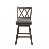 Gracie Oaks Svanborg 24" Handcrafted Rustic 360 Degree Swivel Counter Stool Chair, Distressed Walnut Brown, Gray Seat Cu