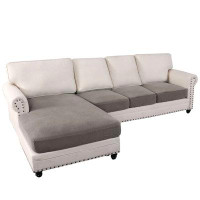 Charlton Home 4PiecesLShapeChaiseCushionCoverforBothLeft/Right(XLSofa3Seater+1Chaise,Ivory)