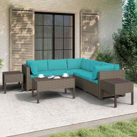 Wade Logan Avalisse 8-Piece Outdoor Conversation Set with Coffee Table and Two End Tables in Summer Fog Wicker