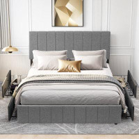 Ebern Designs Queen Upholstered Platform Storage Bed with 4 drawers and Adjustable Headboard