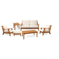 Teak Smith 6 Pc Sofa Set: Sofa, 2 Lounge Chairs, Ottoman, Coffee&SideTable + Sunbrella #5404 Natural Cushions-33" H x 68