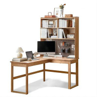 Recon Furniture 47.24"  Solid Wood L-shape Desk With bookshelf,1-drawer