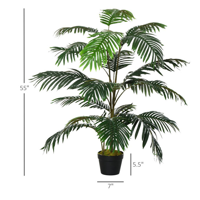 Outsunny 4.6FT Artificial Palm Tree Faux Plant with 20 Leaves in Nursery Pot for Indoor Outdoor Greenery Home Office Dec in Arts & Collectibles - Image 3