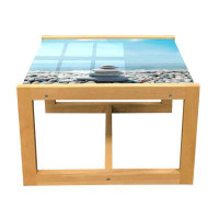 East Urban Home East Urban Home Rock Coffee Table, Hundreds Of Pebbles By The Sea On The Beach 5 Stacked In A Group Blue