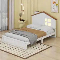 Cosmic Twin Size Wood Platform Bed With House-Shaped Headboard And Built-In LED