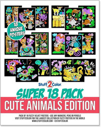 Stuff2Color Super Pack of 18 Fuzzy Velvet Coloring Posters (Cute Animals Edition)