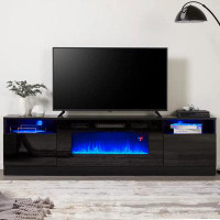 My Lux Decor Amerlife Fireplace TV Stand With 36" Electric Fireplace, LED Light Entertainment Centre, Modern Wood Textur