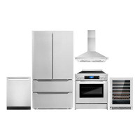 Cosmo 5 Piece Kitchen Package With 30" Freestanding Electric Range  30" Wall Mount Range Hood 24" Built-in Fully Integra