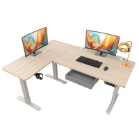 Latitude Run® Becali 63'' L-Shaped Height Adjustable Standing Desk With A Drawer