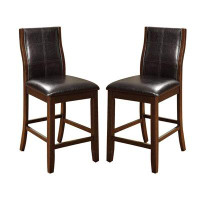 Wildon Home® Transitional Dining Room Counter Height Chairs Set Of 2Pc High Chairs Only Brown Cherry Unique Curved Back