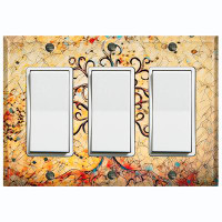 WorldAcc Metal Light Switch Plate Outlet Cover (Abstract Autumn Tree Yellow - Triple Rocker)
