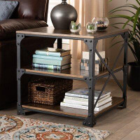 Williston Forge Fundy Vintage Industrial Antique Bronze Metal And Distressed Wood End Table