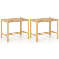 Ebern Designs Ebern Designs 18'' Dining Stool Set Of 2 Backless W/ Rubber Wood Frame Woven Paper Seat Kitchen