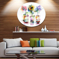 Design Art 'Abstract Flowers in Glass Vases' Oil Painting Print on Metal