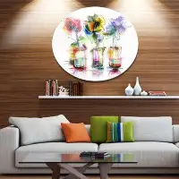 Design Art 'Abstract Flowers in Glass Vases' Oil Painting Print on Metal