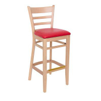 BFM Seating Berkeley Ladder-Back Wood Barstool with vinyl upholstered seats