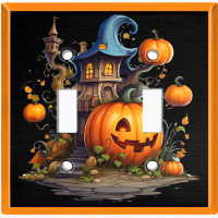 WorldAcc Metal Light Switch Plate Outlet Cover (Halloween Spooky Tree House Pumpkin - Double Toggle)