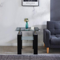 Ivy Bronx Clear Glass Top Side Table with open shelf