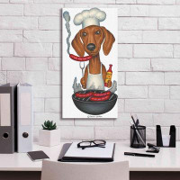 Trinx Trinx 'Brown Dachshund Cooking Wieners' By Danny Gordon Art