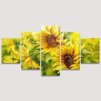 IDEA4WALL Sunflowers in Oil Painting Style Abstract Plants Illustrations Extra Large Wall Decor Modern