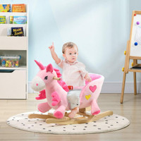 BABY ROCKING HORSE RIDE ON UNICORN WITH SONGS, TODDLER ROCKER TOY WITH WOODEN BASE SEAT SAFETY BELT FOR 1.5-3 YEAR OLD,