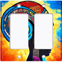 WorldAcc Metal Light Switch Plate Outlet Cover (Colourful Native African Culture Beauty - Double Rocker)