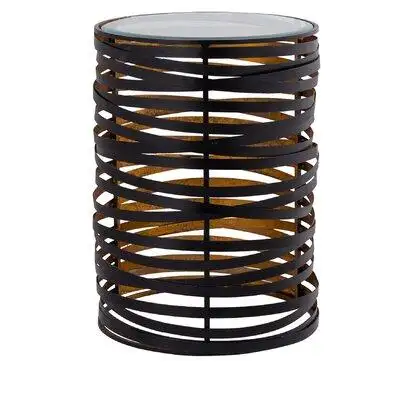 Everly Quinn Glass Top Drum End Table