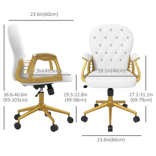 Office Chair 23.6"W x 23.6"D x 40.6"H Gold and White in Chairs & Recliners - Image 3