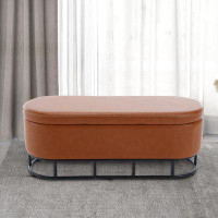 Everly Quinn Minimalist style upholstered PU leather storage bench for bedroom