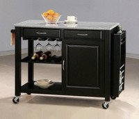 Coaster 50 Black Kitchen Cart With Granite Top with Casters