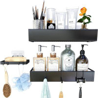 Rebrilliant Shower Caddy Shelf Organizer With Hooks, Adhesive Shower Storage Organizer Rack For Bathroom, Kitchen, No Dr