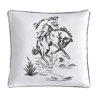 Paseo Road by HiEnd Accents Lanty White/Black Bronc Rider Western Rustic Farmhouse 20x20 inch Indoor/Outdoor Pillow