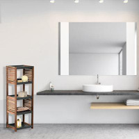 Evideco Bath Storage Floor Cabinet Elements 5 Tiers Acacia Wood Grey
