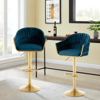 Mercer41 Navy Blue Velvet Swivel Bar Stools Set Of 2: Counter Height, Perfect For Kitchen Island And Pubs